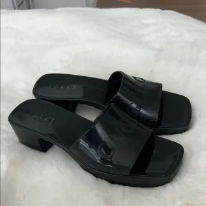 Gucci Women's Black Platform Block Heel Slide Sandals