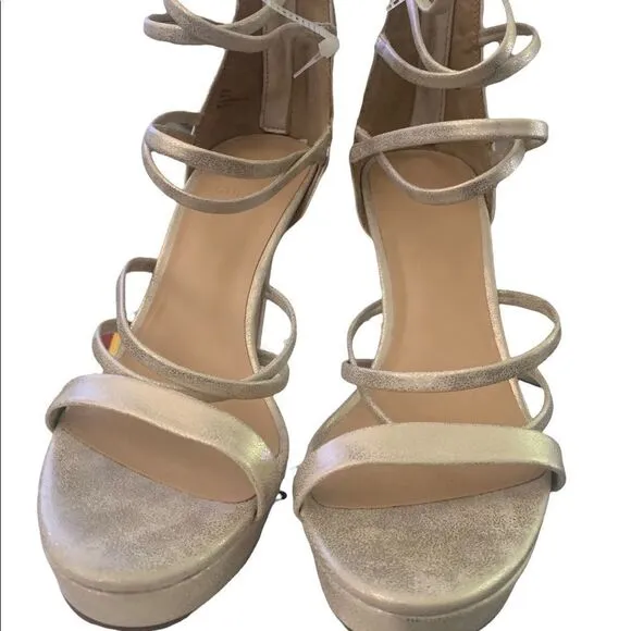 Guess Gold Glitter Peep Toe Ankle Strap High Heel Sandals
