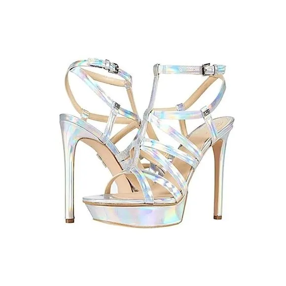 Guess Eleri Strappy Metallic Finish Heeled Sandals