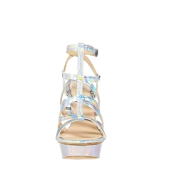 Guess Eleri Strappy Metallic Finish Heeled Sandals