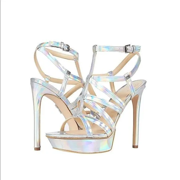 Guess Eleri Strappy Metallic Finish Heeled Sandals