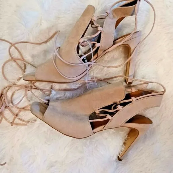 H By Halston Zoe Pink Ankle Tie Super Sexy Lace High Heeled Open Toe Sandals