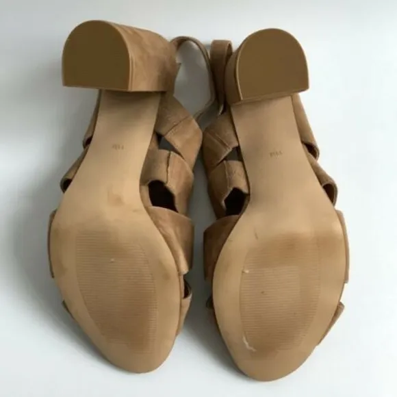 Halogen Sandals Women Size 11M Brown Open-toe Slingback Block Heel Cut Out