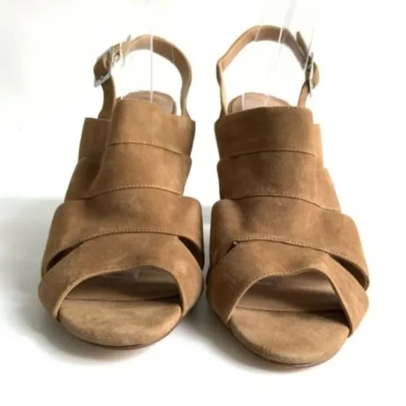 Halogen Sandals Women Size 11M Brown Open-toe Slingback Block Heel Cut Out