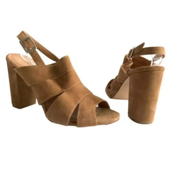 Halogen Sandals Women Size 11M Brown Open-toe Slingback Block Heel Cut Out