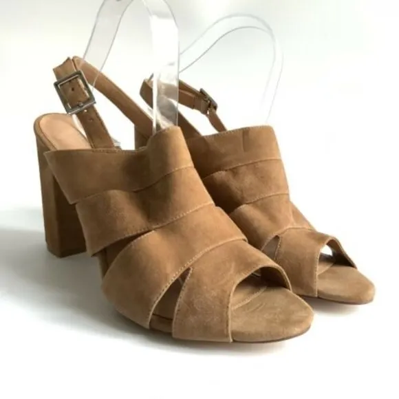Halogen Sandals Women Size 11M Brown Open-toe Slingback Block Heel Cut Out