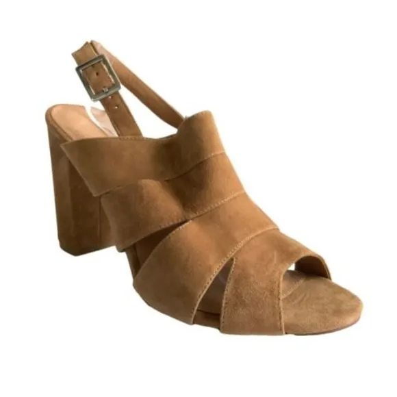 Halogen Sandals Women Size 11M Brown Open-toe Slingback Block Heel Cut Out