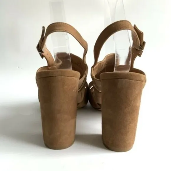 Halogen Sandals Women Size 11M Brown Open-toe Slingback Block Heel Cut Out