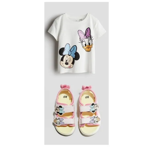 H&amp;M Disney Sandals (sz2.5) &amp; Shirt (sz 6x/7) Bundle - Big Kids