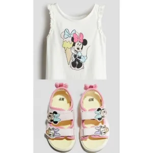 H&amp;M Minnie Mouse &amp; Friends Sandals(Size 1) &amp; Ruffled Top (5T/6) - Bundle