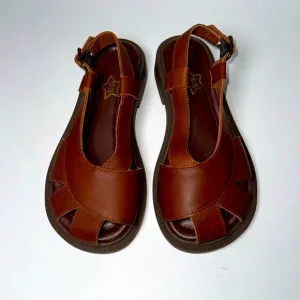 Handmade Wide Toe Leather Sandals - sz 38