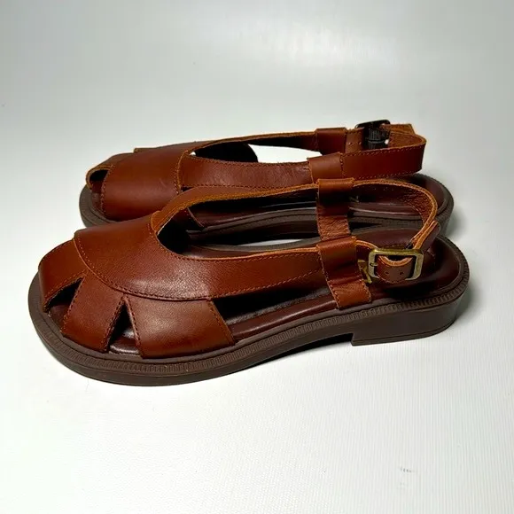 Handmade Wide Toe Leather Sandals - sz 38
