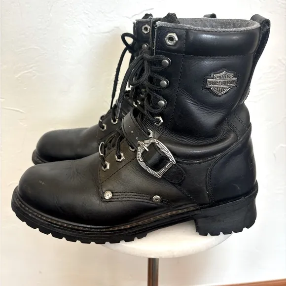 HARLEY-DAVIDSON Men's Waterproof Leather Riding Motorcycle Boots Buckle‎ Black