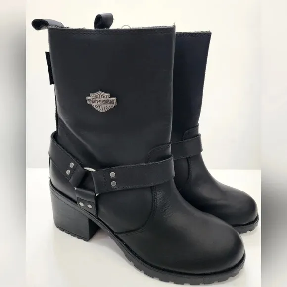 Harley-Davidson Womens Black Howell Harness Biker Boots Waterproof, sz 9.5