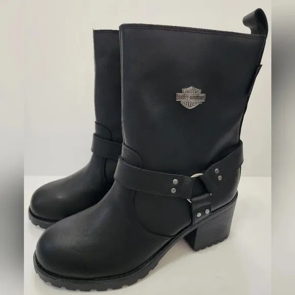 Harley-Davidson Womens Black Howell Harness Biker Boots Waterproof, sz 9.5
