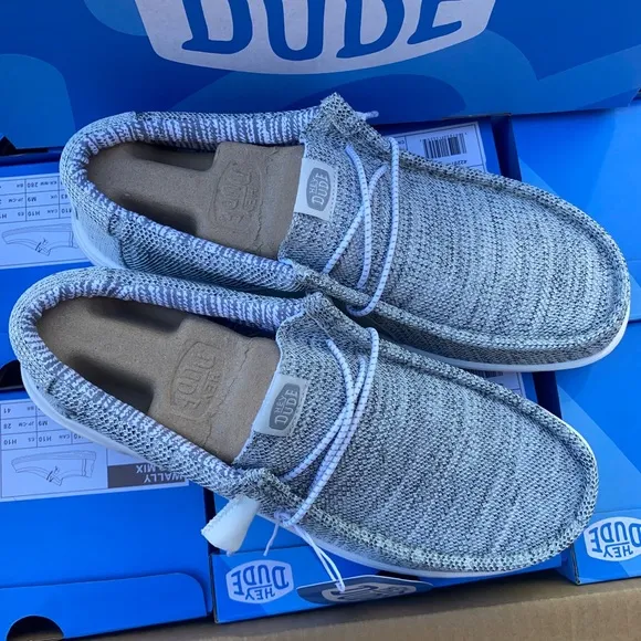 Hey Dude Men’s Wally H2O Mix Shoes Sox Metal Grey Loafers Comfort Airflow New