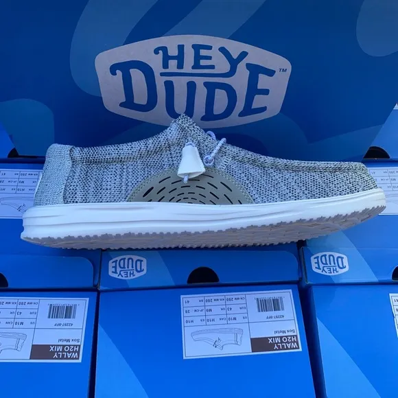 Hey Dude Men’s Wally H2O Mix Shoes Sox Metal Grey Loafers Comfort Airflow New