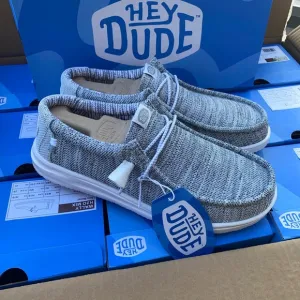 Hey Dude Men’s Wally H2O Mix Shoes Sox Metal Grey Loafers Comfort Airflow New