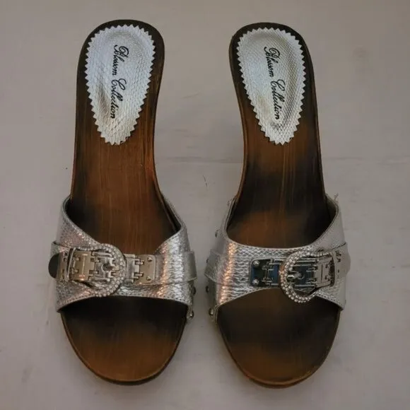 High heels shoes sexy silver  buckle faux leather rhinestones size 8.5