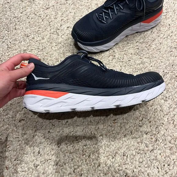 Hoka One One Bondi 7 Running Shoes Womens Sz 11 Navy Blue Orange Active Comfort
