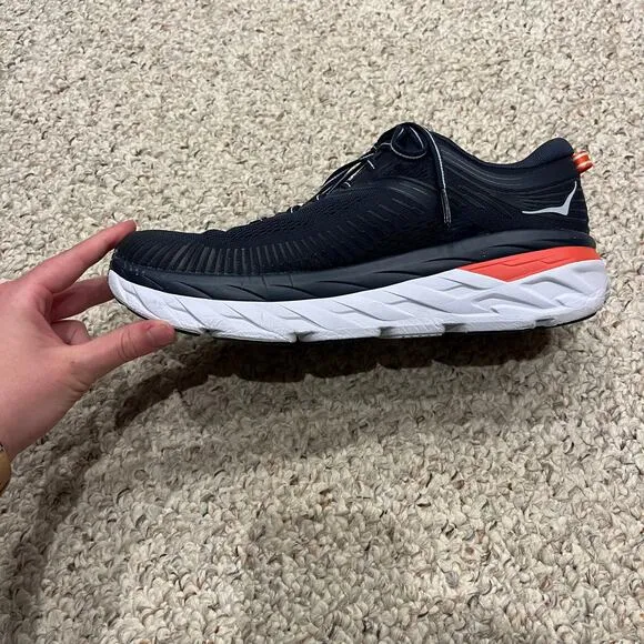 Hoka One One Bondi 7 Running Shoes Womens Sz 11 Navy Blue Orange Active Comfort