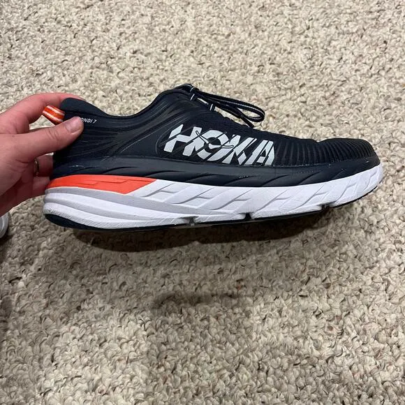 Hoka One One Bondi 7 Running Shoes Womens Sz 11 Navy Blue Orange Active Comfort