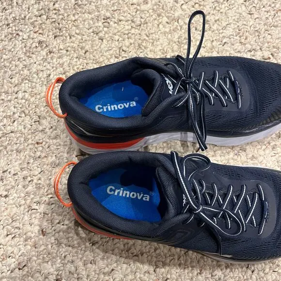 Hoka One One Bondi 7 Running Shoes Womens Sz 11 Navy Blue Orange Active Comfort