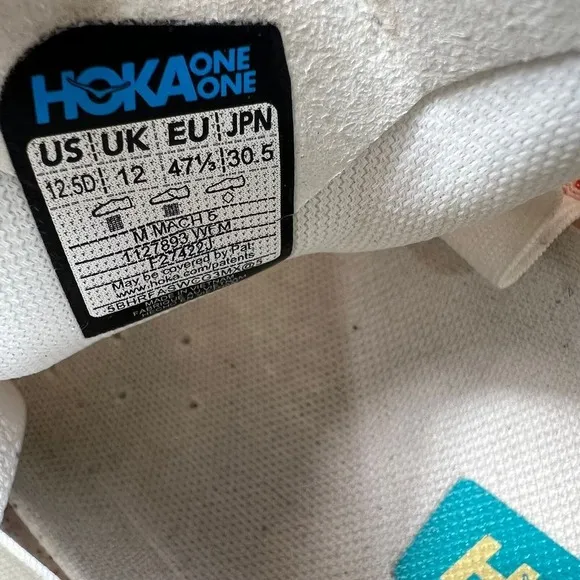 HOKA ONE ONE Mach 6 Pro-Fly Performance Running Shoes White Orange‎ Blue US 12.5