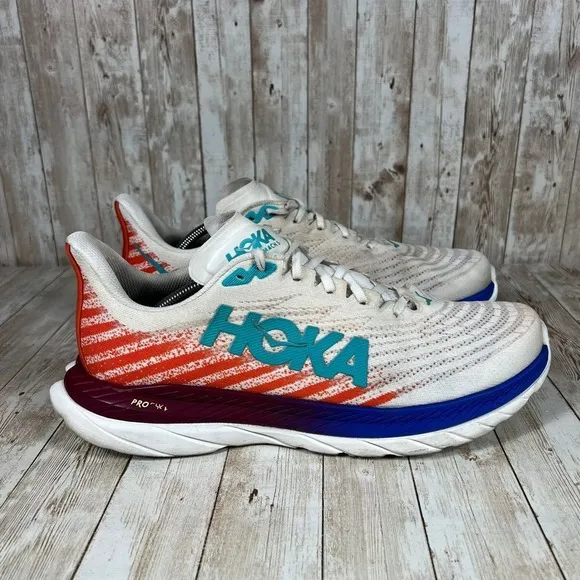 HOKA ONE ONE Mach 6 Pro-Fly Performance Running Shoes White Orange‎ Blue US 12.5