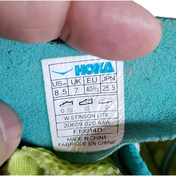 Hoka One One Stinson Lite Running Shoes Women's Size 8.5 Lime Blue  no Insoles