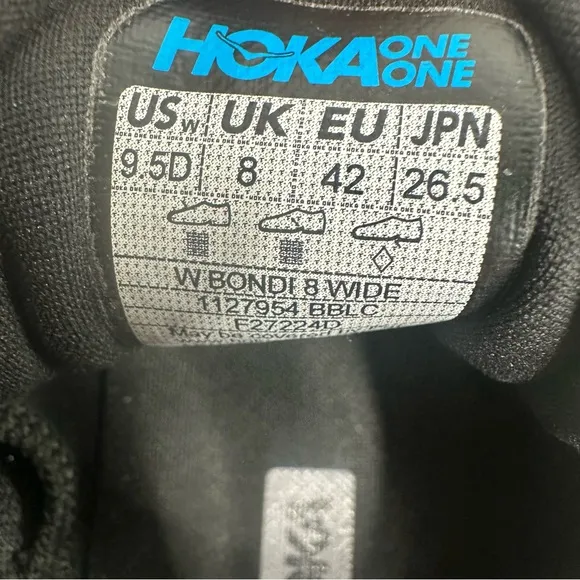 Hoka Women's Bondi 8 Black Wide Width Sneaker. Sz: 9.5W