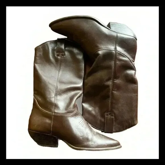 Hunt Club Women's Vintage Brown Leather Cowboy Boots Size 9.5M