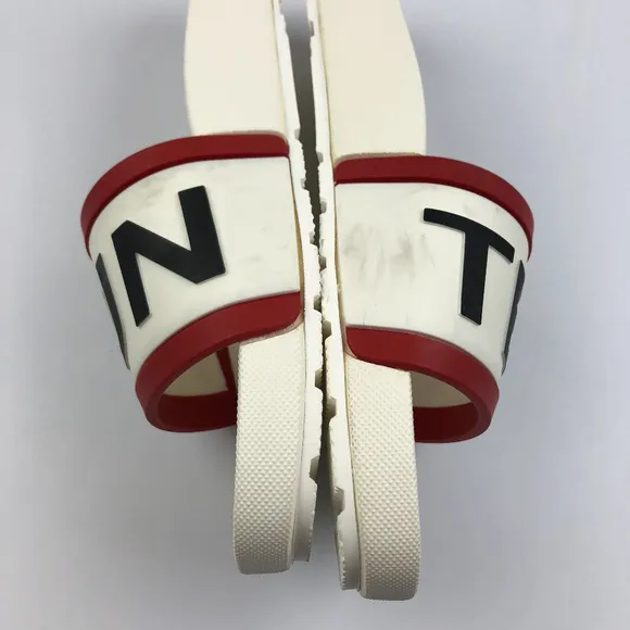 Hunter Slip on White &amp; Red Logo Sandals Size 10