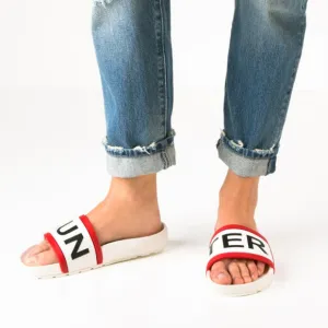 Hunter Slip on White &amp; Red Logo Sandals Size 10