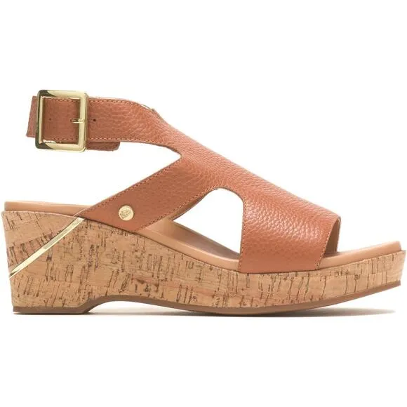 Hush Puppies Leather Wedge Sandals Maya Ankle Strap In Mid Brown Size 9M NWB