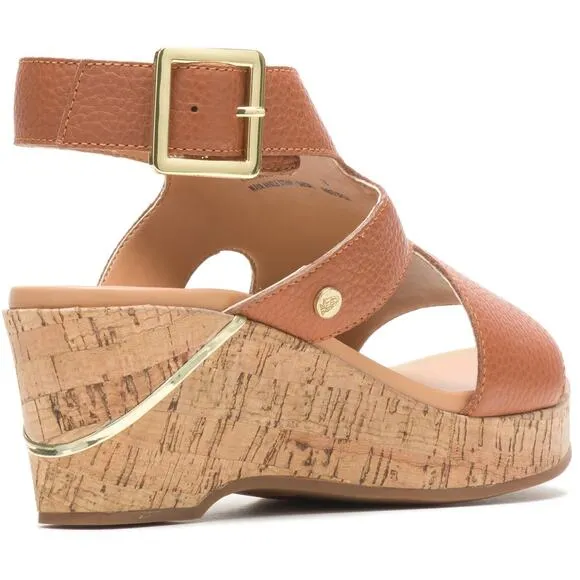Hush Puppies Leather Wedge Sandals Maya Ankle Strap In Mid Brown Size 9M NWB
