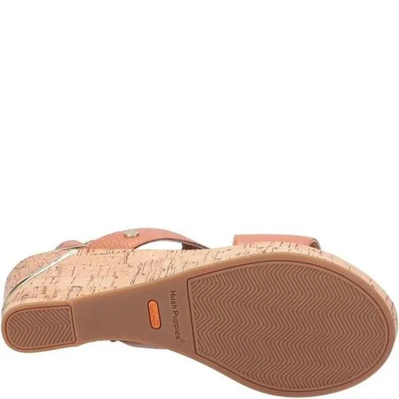 Hush Puppies Leather Wedge Sandals Maya Ankle Strap In Mid Brown Size 9M NWB