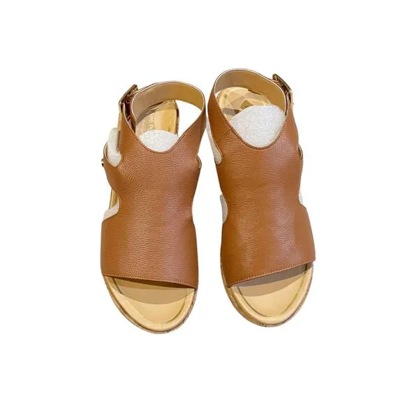 Hush Puppies Leather Wedge Sandals Maya Ankle Strap In Mid Brown Size 9M NWB