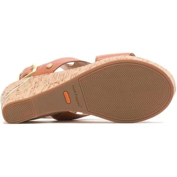Hush Puppies Leather Wedge Sandals Maya Ankle Strap In Mid Brown Size 9M NWB