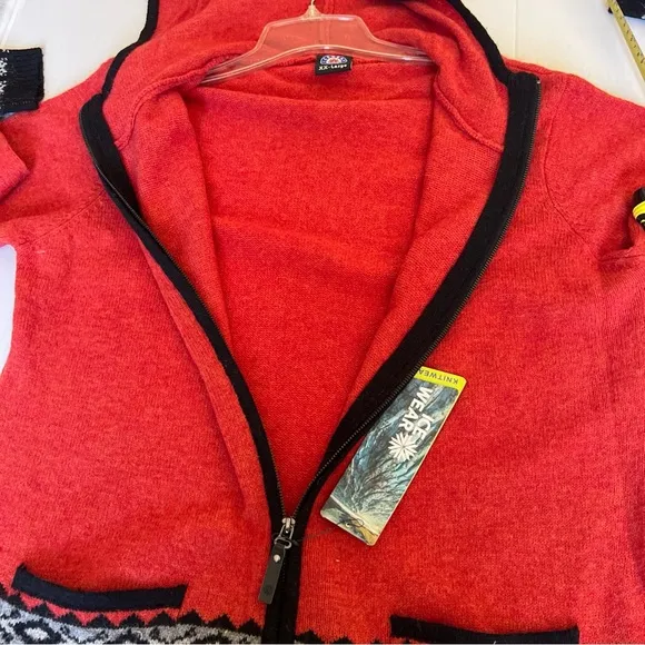 Icewear XXL Wool Angora Cardigan Sweater Orange Black Zipper Hood Iceland NWT💖