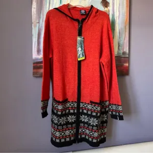 Icewear XXL Wool Angora Cardigan Sweater Orange Black Zipper Hood Iceland NWT💖