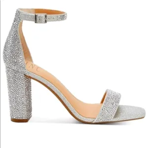 INC International Concepts Lexini block heel rhinestone sandal silver 8 NWT