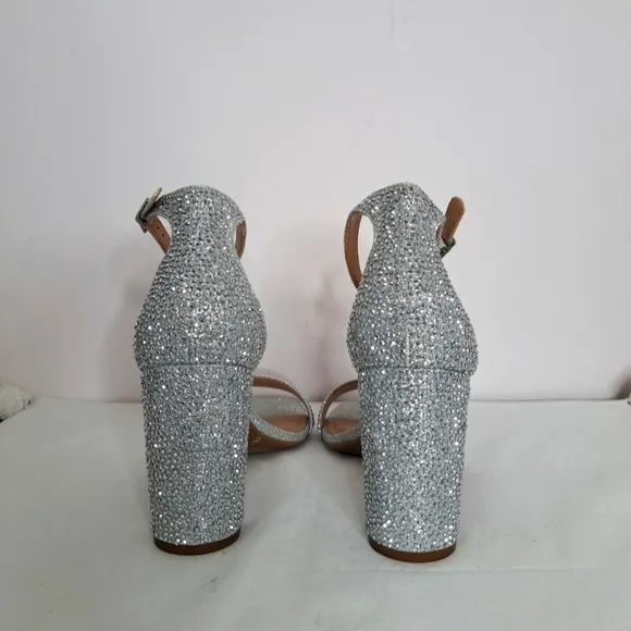 INC International Concepts Lexini block heel rhinestone sandal silver 8 NWT