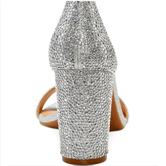 INC International Concepts Lexini block heel rhinestone sandal silver 8 NWT