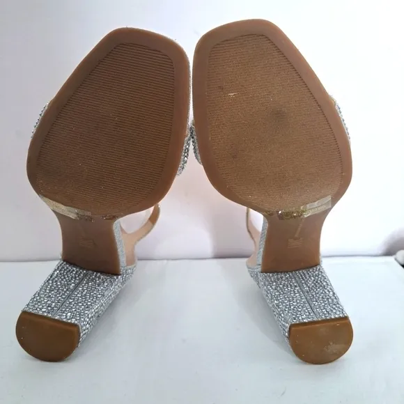 INC International Concepts Lexini block heel rhinestone sandal silver 8 NWT