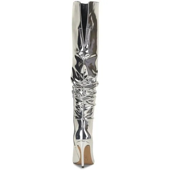 INC INTL Concepts Wmn Iyonna Over the Knee Slouch Boot Sz US 6.5M Silver Patent