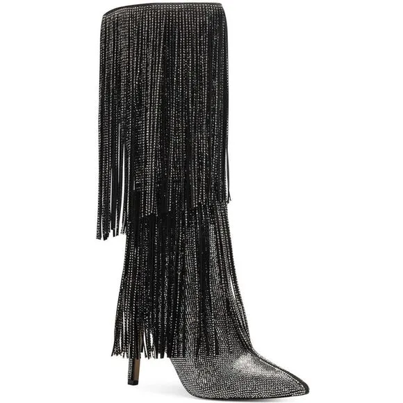 INC Womens Black Slip Resitant Fringed Ishani Pointed Toe Block Heel Boots 6 M