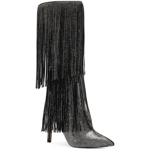 INC Womens Black Slip Resitant Fringed Ishani Pointed Toe Block Heel Boots 6 M