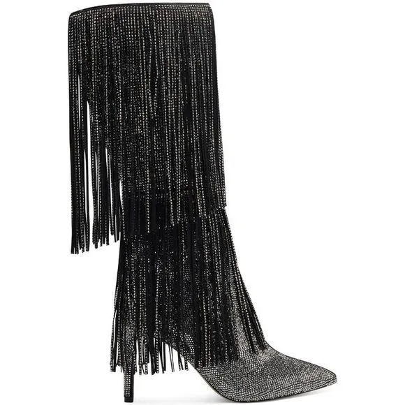 INC Womens Black Slip Resitant Fringed Ishani Pointed Toe Block Heel Boots 6 M
