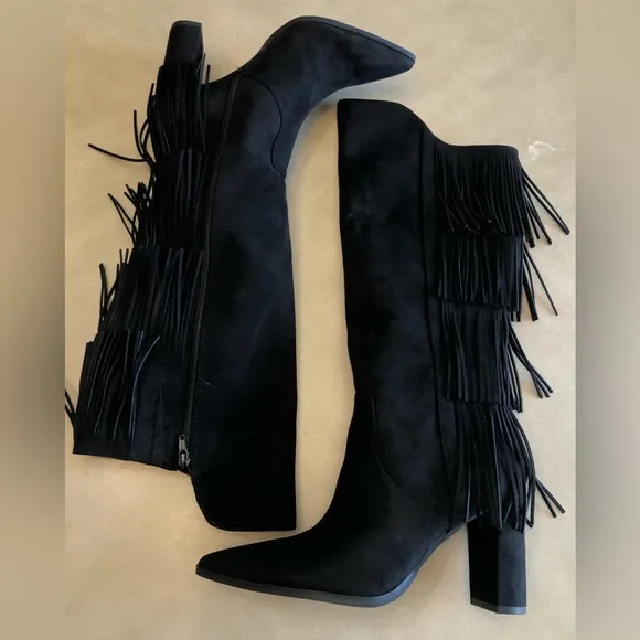 INC Women's Yomesa Fringe Suede Boots Size 8.5